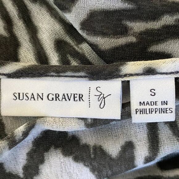 Susan Graver Womens Tunic Top Sheer Animal Print Keyhole Black White Small - Picture 4 of 10